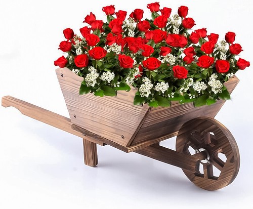 Wooden wheel barrow planter - wheel,