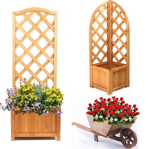 Wooden garden planter natural - wooden,
