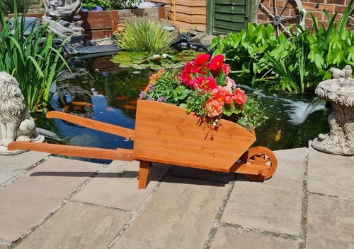 Large wooden wheel barrow - wooden,