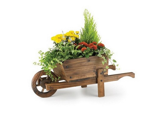 Wooden wheel barrow planter - wooden,