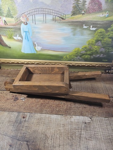Vtg wooden wheel barrow plant - barrow,